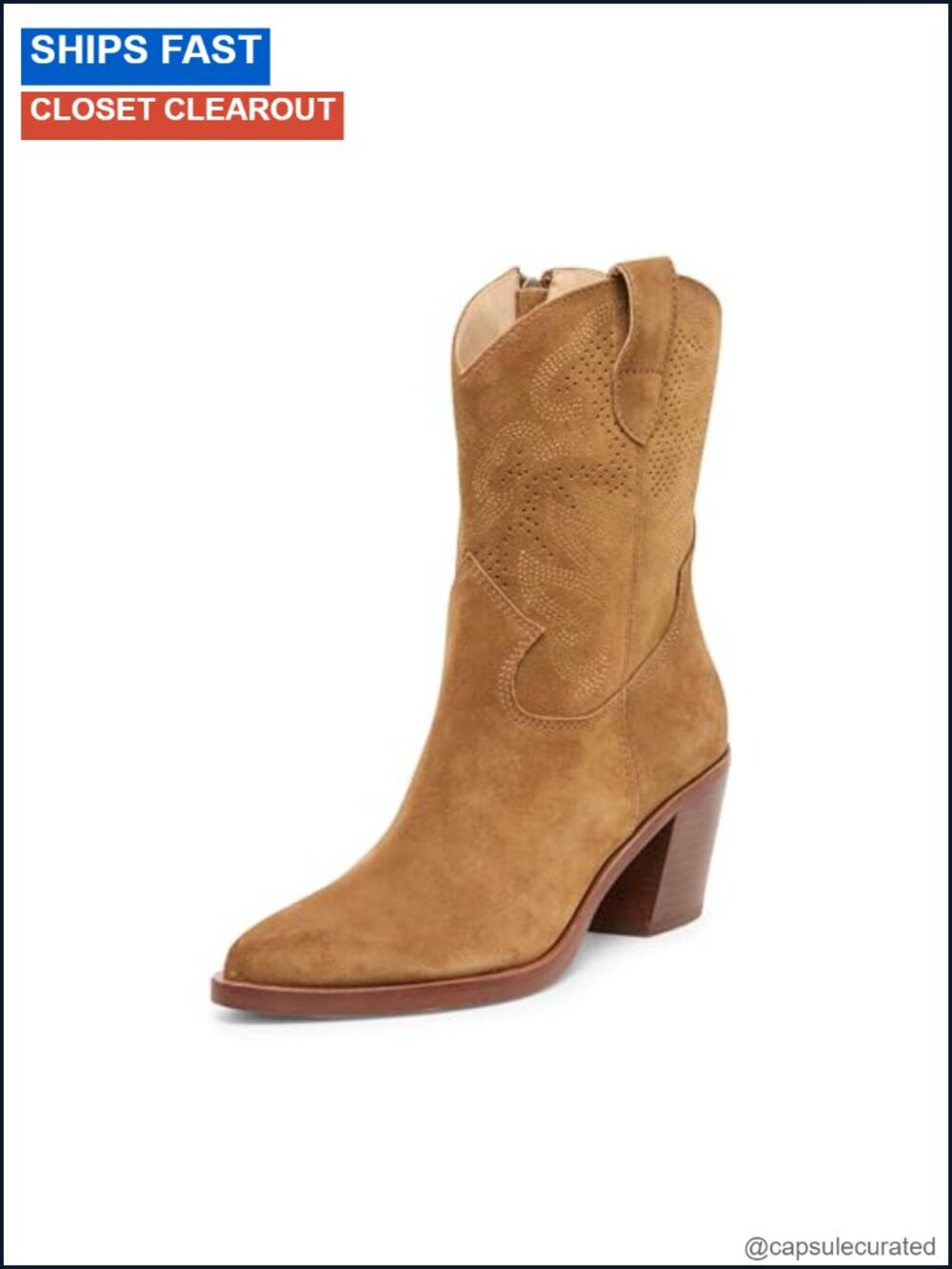 Suede Equestrian Mid Calf Block Heel Boots